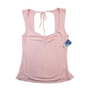 Abound Pink Ruched Square Neck Sleeveless Tie Back Tank Top Women Size M